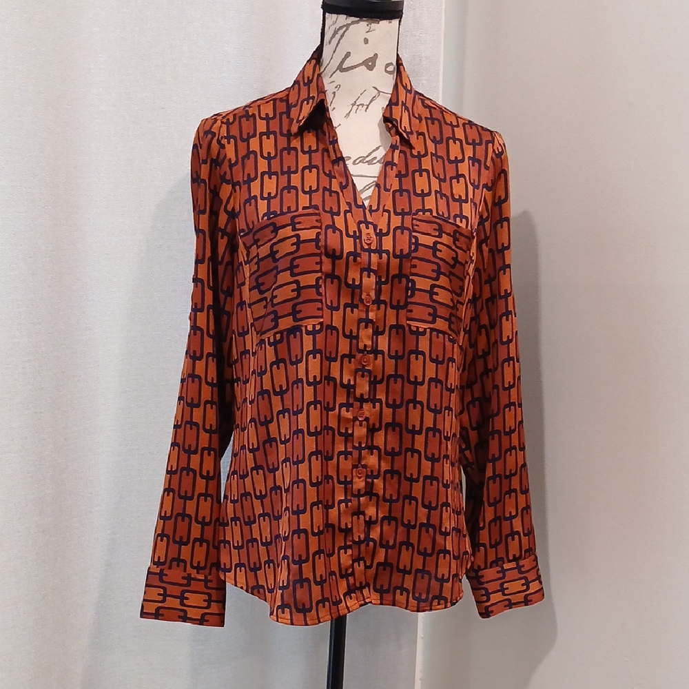 Express Portofino Orange and Black Blouse